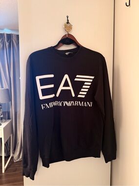 Emporio Armani Black Crewneck Sweatshirt with White EA7 Logo